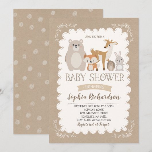Invitation Baby shower de Woodland Showshaw (Devant / Derrière)