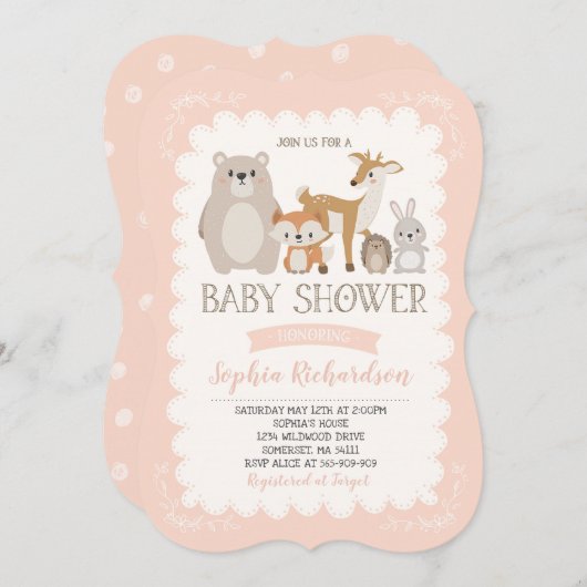 Invitation Baby shower de Woodland Showshaw (Devant / Derrière)
