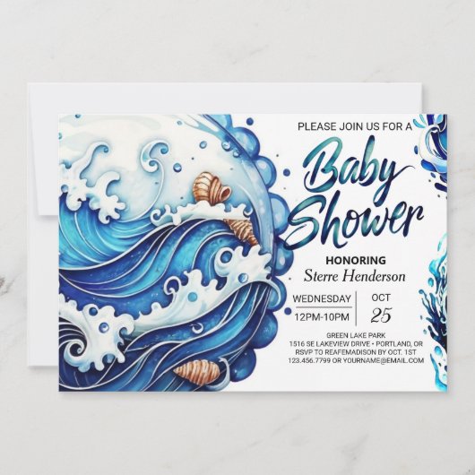 Invitation Baby shower d'eau bleu de Bohême (Devant)
