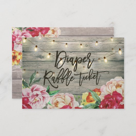 Invitation Baby shower Déchets Raffin Billet Fleur Bois Lumiè (Devant / Derrière)