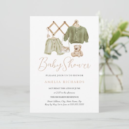 Invitation Baby shower Décor Boho vert (Debout devant)