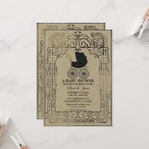 Invitation Baby Shower Décoration Carrosse Vintage Ancien Sty