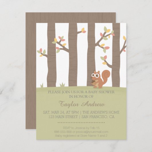 Invitation Baby shower d'écureuil de forêt d'automne (Devant / Derrière)