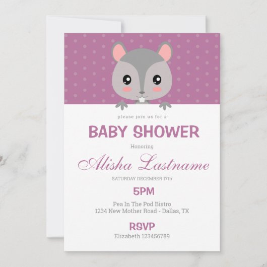 Invitation Baby shower d'écureuil mignon (Devant)