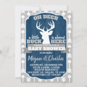 Invitation Baby shower Deer Antler Navy Grey (Devant)