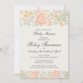 Invitation Baby shower d'élegance florale Peach Blush Sage (Devant)