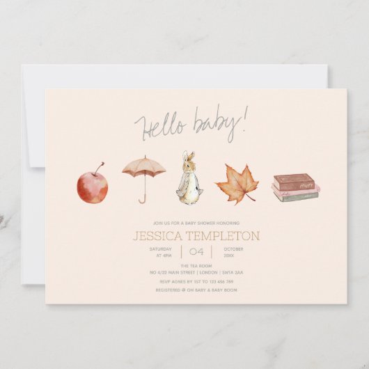 Invitation Baby shower d'éléments de chute de lapin (Devant)