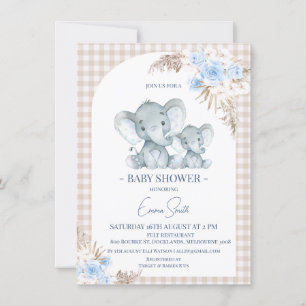 Invitation Baby shower d'éléphant à arc floral bleu