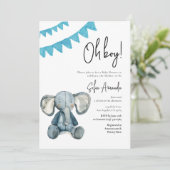 Invitation Baby shower d'éléphant animal mou de forêt (Debout devant)