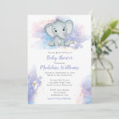 Invitation Baby shower d'éléphant aquarelle (Debout devant)