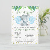 Invitation Baby shower d'éléphant aquarelle (Debout devant)