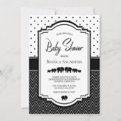 Invitation Baby shower d'éléphant blanc noir (Devant)