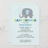 Invitation Baby shower d'éléphant - bleu (Devant / Derrière)
