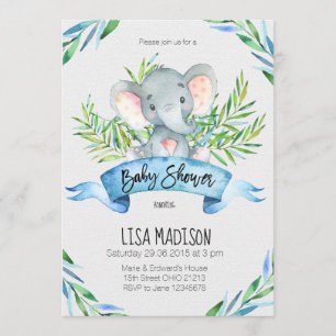 Invitation Baby shower d'éléphant bleu