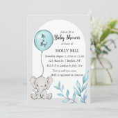Invitation Baby shower d'éléphant bleu Aquarelle (Debout devant)