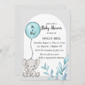 Invitation Baby shower d'éléphant bleu Aquarelle (Devant / Derrière)