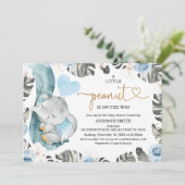 Invitation Baby shower d'éléphant bleu Floral Petit Arachide (Debout devant)