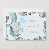 Invitation Baby shower d'éléphant bleu Floral Petit Arachide (Dos)