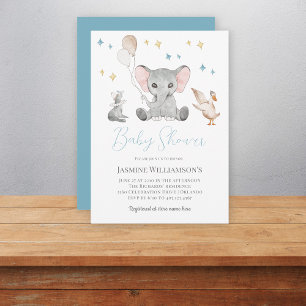 Invitation Baby shower d'éléphant d'aquarelle mignonne