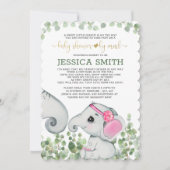 Invitation Baby shower d'éléphant d'aquarelle par courrier (Devant)