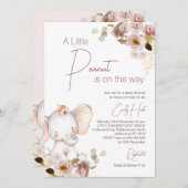 Invitation Baby shower d'éléphant d'arachide flou Boho (Devant / Derrière)