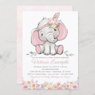 Invitation Baby shower d'éléphant de Boho rose