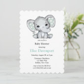 Invitation Baby shower d'éléphant de couleur verte Sage (Debout devant)