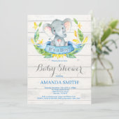 Invitation Baby shower d'éléphant de garçon rustique Invitati (Debout devant)