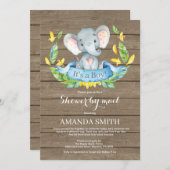 Invitation Baby shower d'éléphant de garçon rustique par cour (Devant / Derrière)