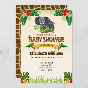 Invitation Baby shower d'éléphant de la Jungle