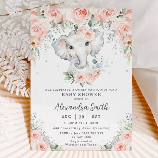 Invitation Baby shower d'éléphant doux et flou adorable