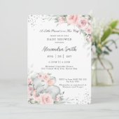 Invitation Baby shower d'éléphant doux rose floral adorable (Debout devant)