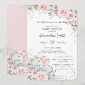 Invitation Baby shower d'éléphant doux rose floral adorable (Devant / Derrière)