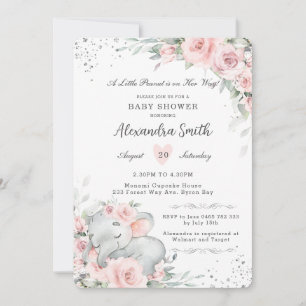 Invitation Baby shower d'éléphant doux rose floral adorable