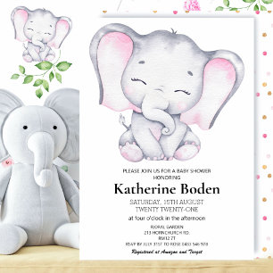 Invitation Baby shower d'éléphant fille