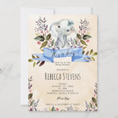 Invitation baby shower d'éléphant fleuri (Devant)