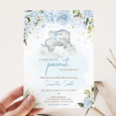 Invitation Baby shower d'éléphant floral bleu