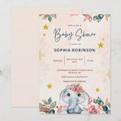 Invitation Baby shower d'éléphant floral mignon (Devant / Derrière)