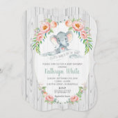 Invitation Baby shower d'éléphant floral Neutre (Devant / Derrière)