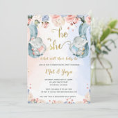 Invitation Baby shower d'éléphant floral pour le genre (Debout devant)