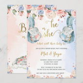Invitation Baby shower d'éléphant floral pour le genre (Devant / Derrière)