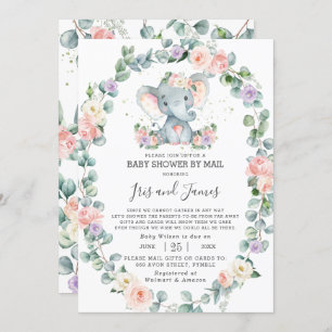Invitation Baby shower d'éléphant floral violet par la poste
