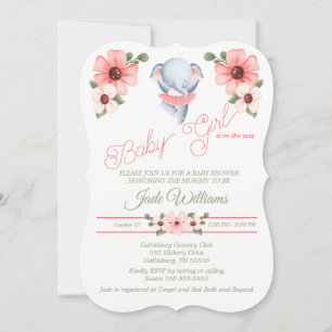 Invitation Baby shower d'éléphant Girl Ballerina
