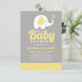 Invitation Baby shower d'éléphant gris jaune migno (Debout devant)