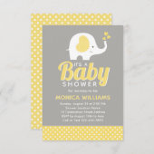 Invitation Baby shower d'éléphant gris jaune migno (Devant / Derrière)