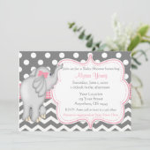 Invitation Baby shower d'éléphant gris rose (Debout devant)