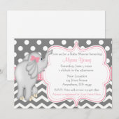 Invitation Baby shower d'éléphant gris rose (Devant / Derrière)
