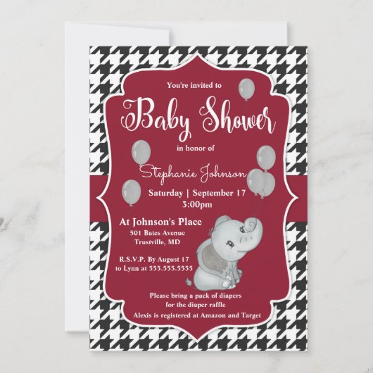 Invitation Baby shower d'éléphant Houndstooth (Devant)