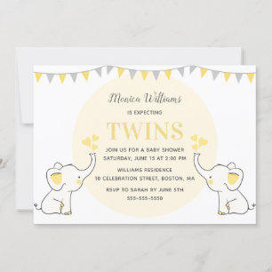 Invitation Baby shower d'éléphant jaune   Baby shower jumeaux
