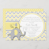 Invitation Baby shower d'éléphant jaune et gris (Devant / Derrière)
